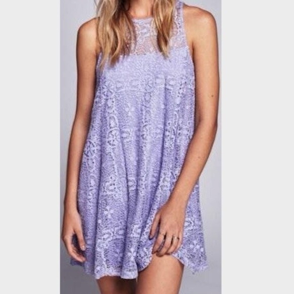 EXCELLENT CONDITION LARGE PRETTY PURPLE FREE PEOPLE LACE SLEEVELESS LINED DRESS - Picture 1 of 8